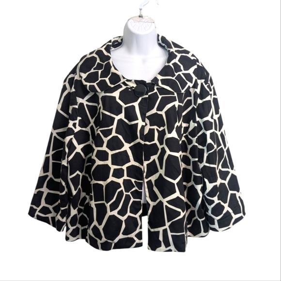 Sandro Women Black And White Animal Print One Button Jacket Blazer 3/4 Sleeve 1X - Picture 1 of 14
